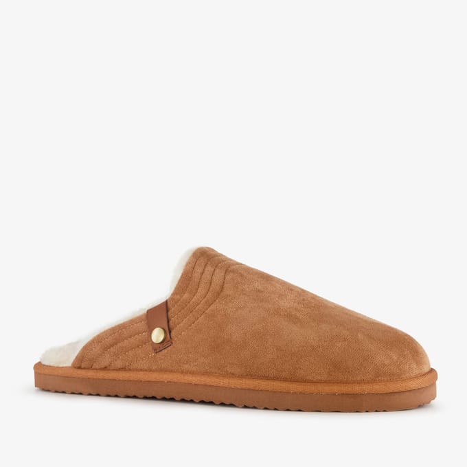Thu!s heren instap pantoffels met teddy voering cognac - Maat 41 - Sloffen