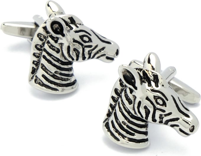 Manchetknopen - Zebra Paard Hoofd Zilverkleurig en Zwart