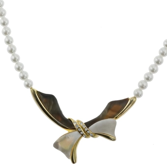 Behave Ketting - parelketting - wit - goud kleur - grijs - strik hanger - schelp - 45 cm