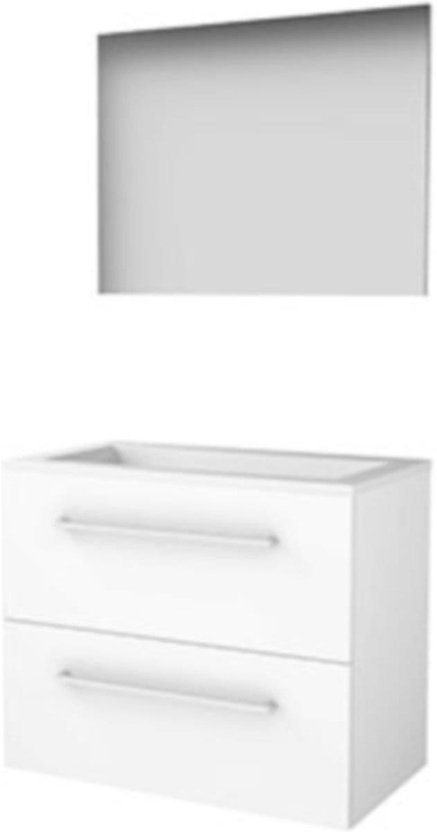 Basic-Line Basic 46 Badkamermeubelset - 80 x 46 cm - Met Grepen - 2 Lades - Acryl Wastafel - Zonder Kraangat - Spiegel - Ice White