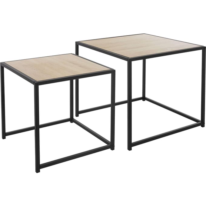 Bijzettafel set van 2 zwart/eiken-look metaal ML-Design