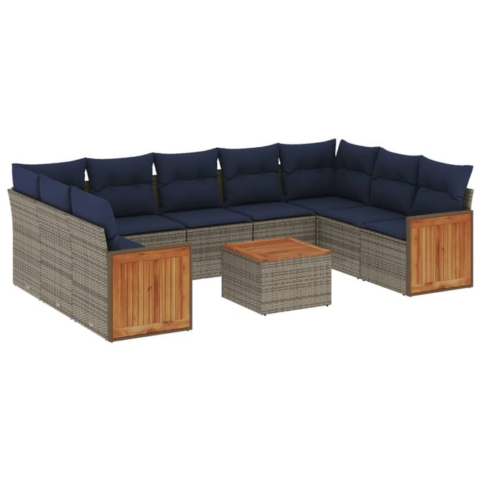 vidaXL - 10-delige - tuinbankset - met - kussens, - grijs - polyrotan