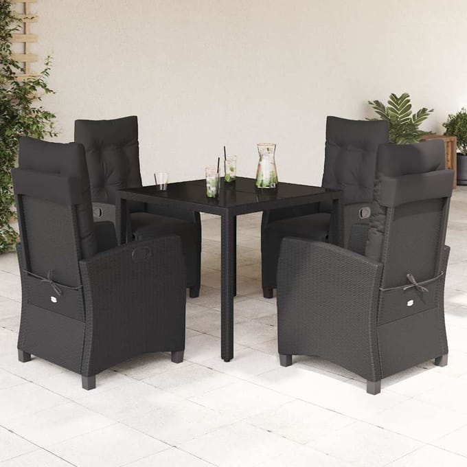 vidaXL - 5-delige - Tuinset - met - kussens - poly - rattan - zwart