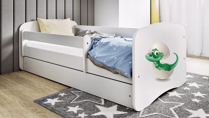 Kinderbed Tienerbed Wit met Lattenbodem, Matraslade en Valbeveiliging - Verschillende Maten