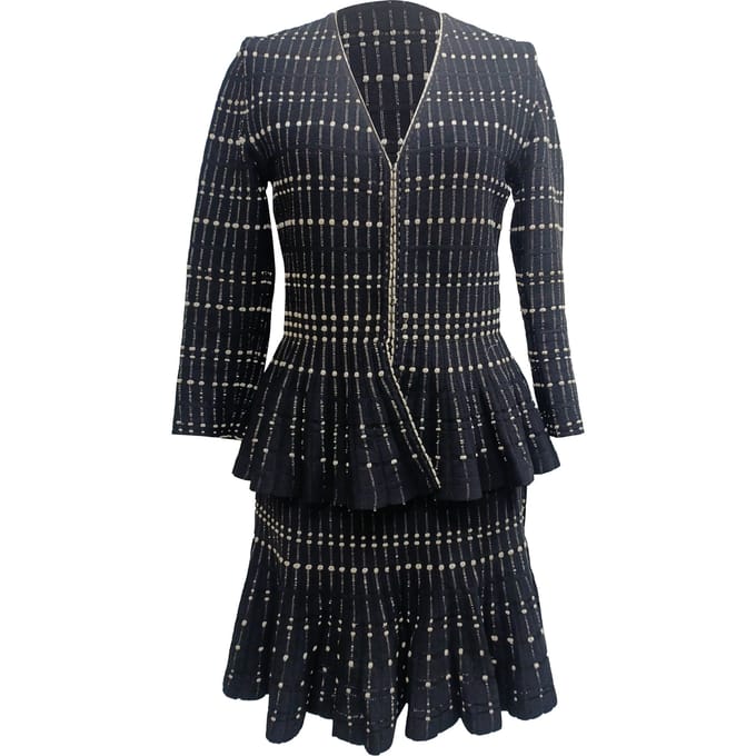 Alexander McQueen gestreept peplum vest en midi-rok set in zwarte viscose