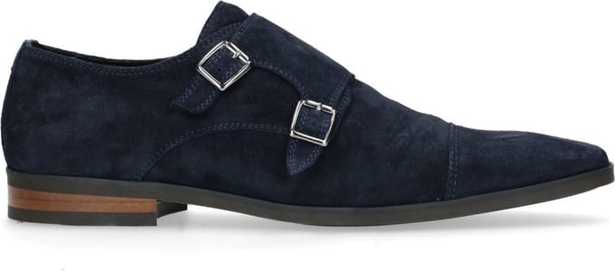 Manfield - Heren - Donkerblauwe gespschoenen van suède - Maat 40