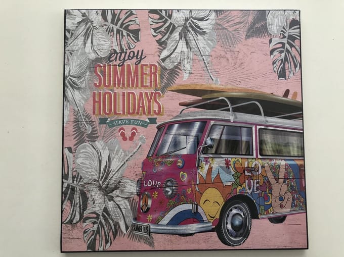 Wandbord mdf "summer holidays" bus roze