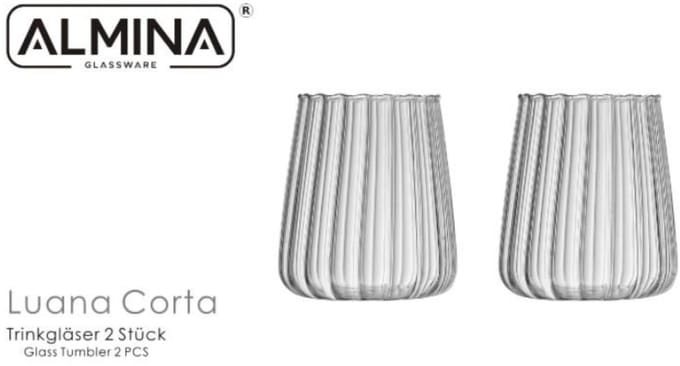 Almina Luana Corta - Luxe Glazen - Set van 2 stuks - Geribbeld Design - Glas - 350ml