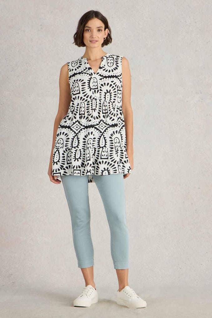 White Stuff Macie Sleeveless Tunic Ivory Print Größe: 8 REGULAR | Blusen Outlet | Damen | Weiß
