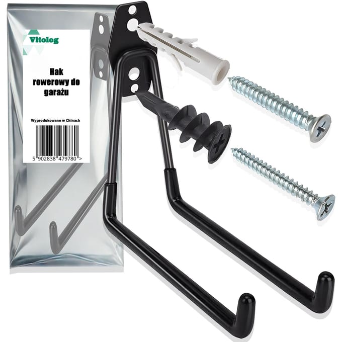 Vitolog - Garagefiets Haak - Zwart - Metaal & PVC - 18,7 cm