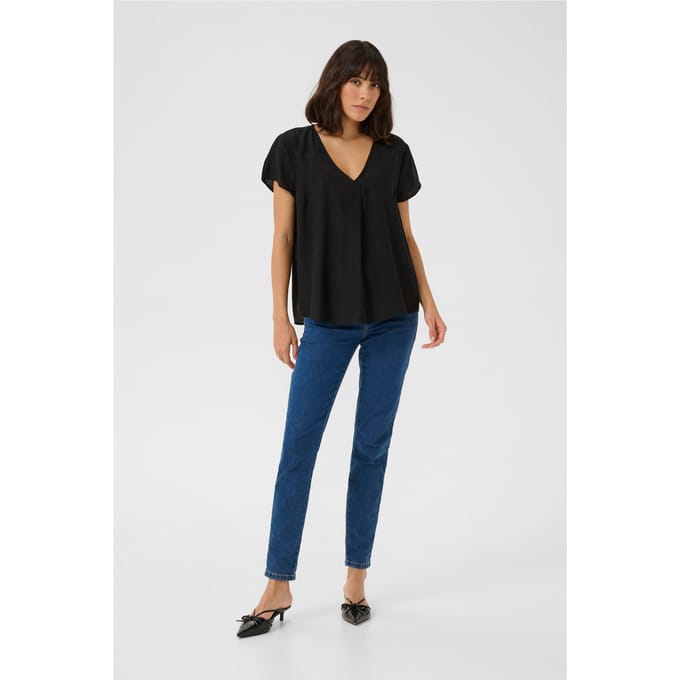 Blouse met korte mouwen Regular fit Black