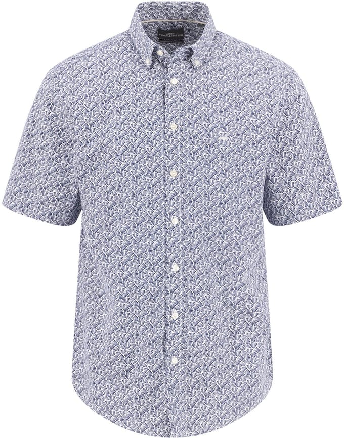 Fynch Hatton - Korte Mouw Overhemd - Mannen - L - Blauw - Katoen - 1605-5251