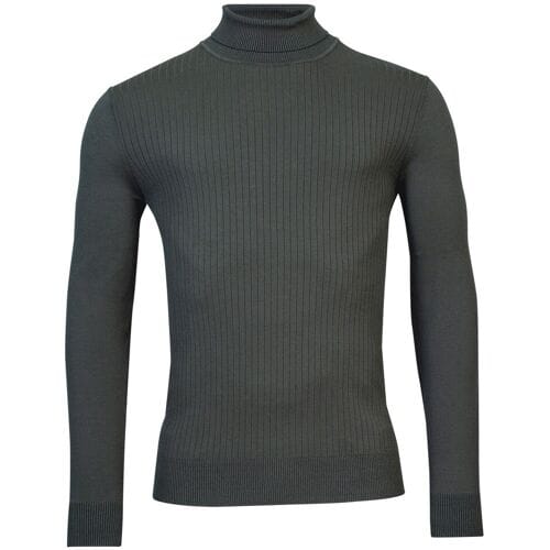 Thomas Maine Trui High Neck Uni Subtle Knit Rib Pattern Pine Green / male