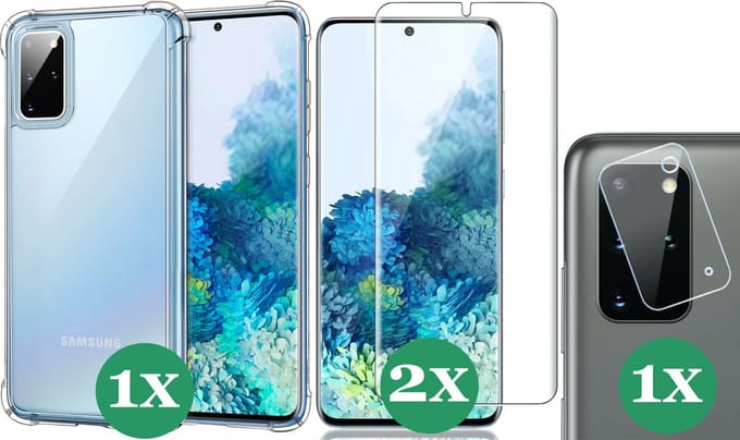 Hoesje geschikt voor Samsung Galaxy S20 Plus - 2x Screenprotector & 1x Camera Screen Protector - Transparant Shock Case