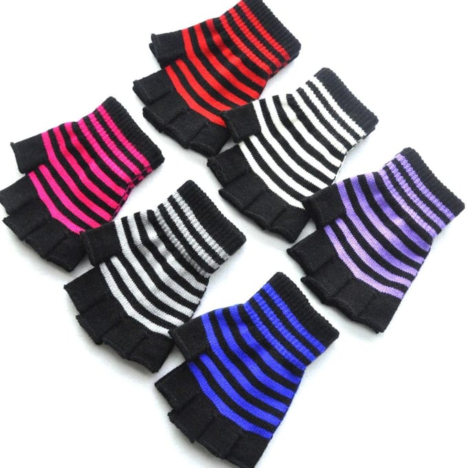 Gestreepte Streepjes Unisex One Size Vingerloze Handschoenen Gothic Breien Vingerloze Handschoenen Winter Warm Elastische Comfortabele Handschoenen