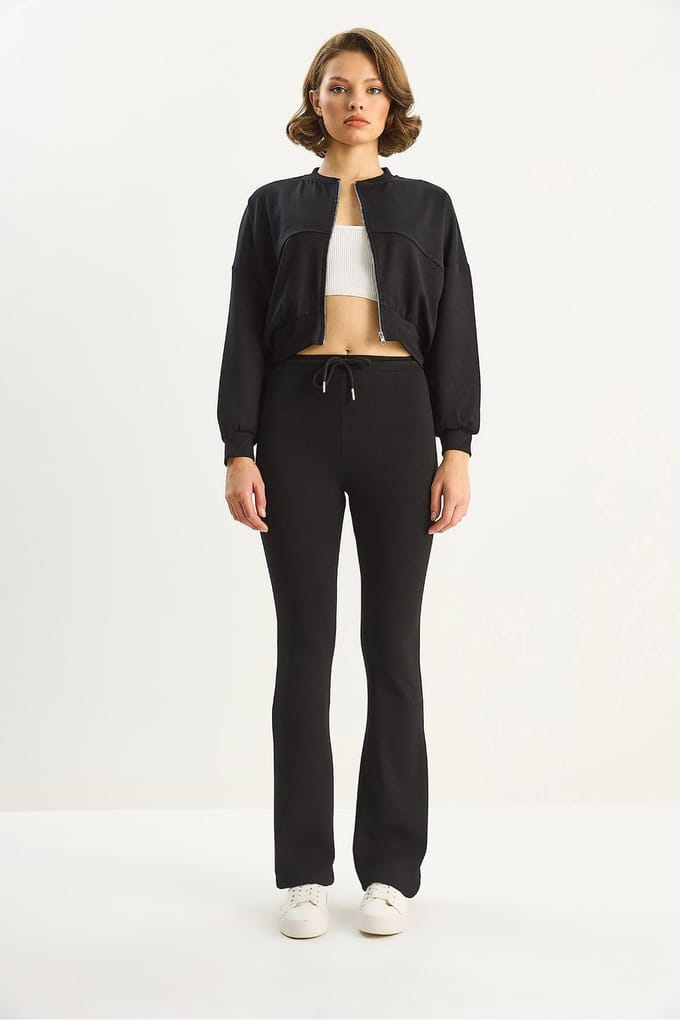 Hoge Taille Flair Broek en Bomberjack Twee-Stuks Coördinatie Set