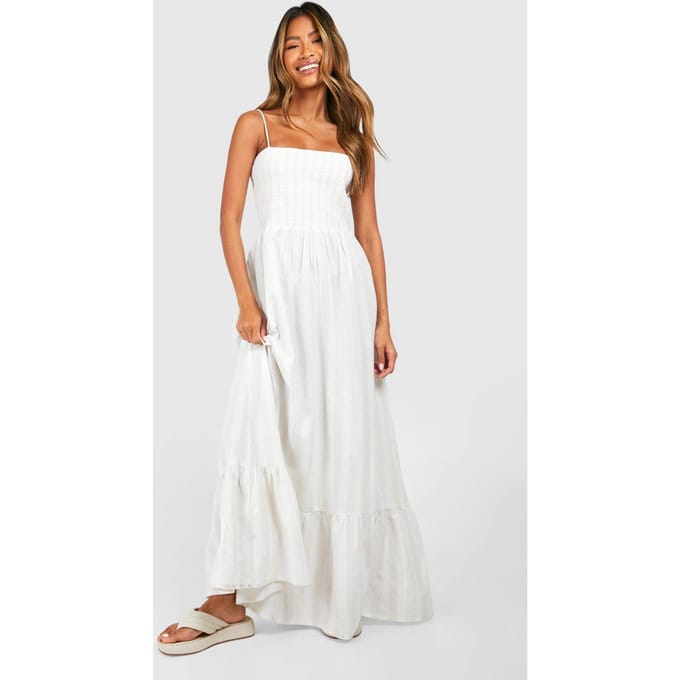 boohoo Dames Linnenlook Geschrimpte Gestreepte Bandeau Maxi-jurk | Ecru | Maat: 46
