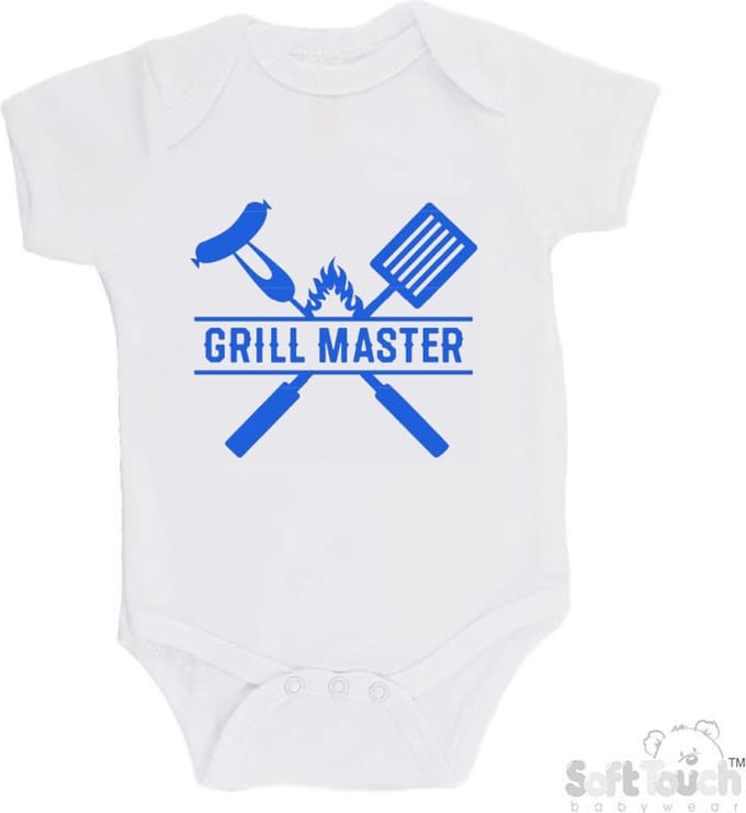 100% Katoenen Romper "Grill Master" Unisex Katoen Wit/blauw Maat 56/62