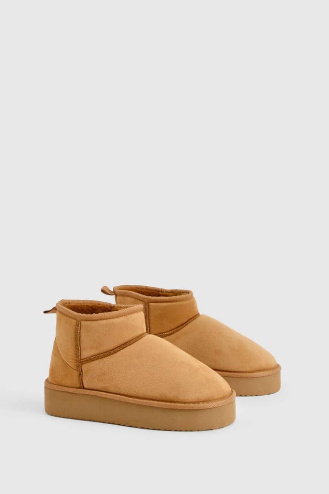 boohoo Dames Platform Cosy enkellaarsjes | Chestnut | Maat: 8