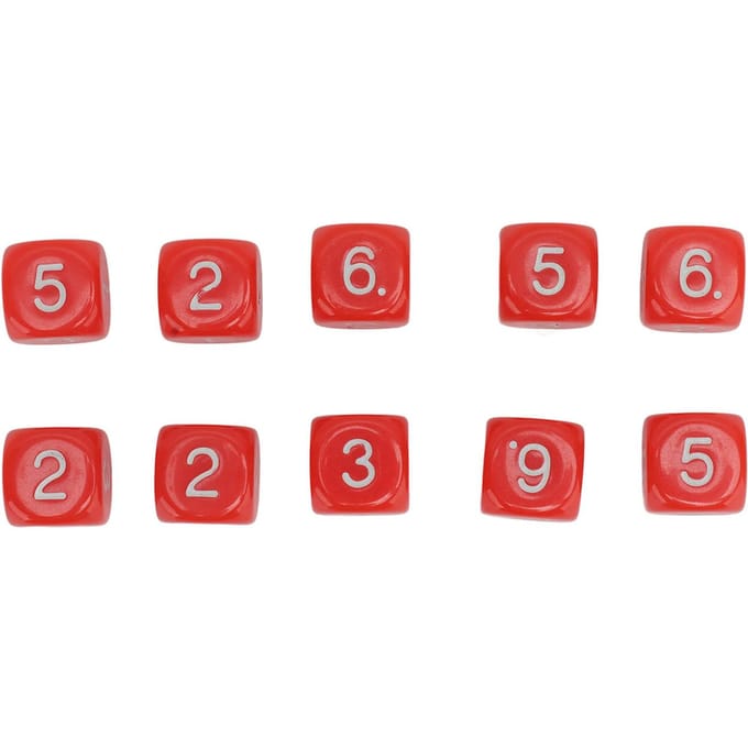20 STUKS 6-zijdige getallen dobbelstenen plastic 16mm afgeronde hoek veelzijdige dobbelstenenset voor cijferonderwijsbord red