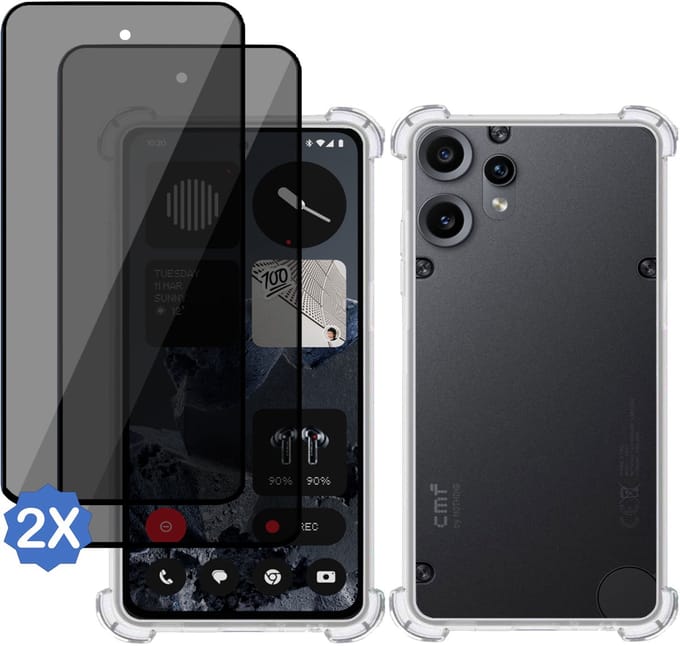TechNow Hoesje + 2x Privé Screenprotector geschikt voor CMF Phone 2 Pro Hoesje Screenprotector - Privacy Tempered Glass - Case Transparant