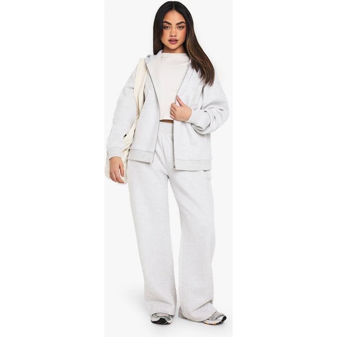 boohoo Dames NY Geborduurde Jogger met Wijde Pijpen | Grey | Maat: Large