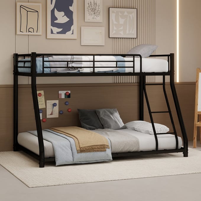 REDOM Stapelbed – 196,6x146,6x139 cm – Van ijzer – Met ladder & veiligheidshek – Zwart