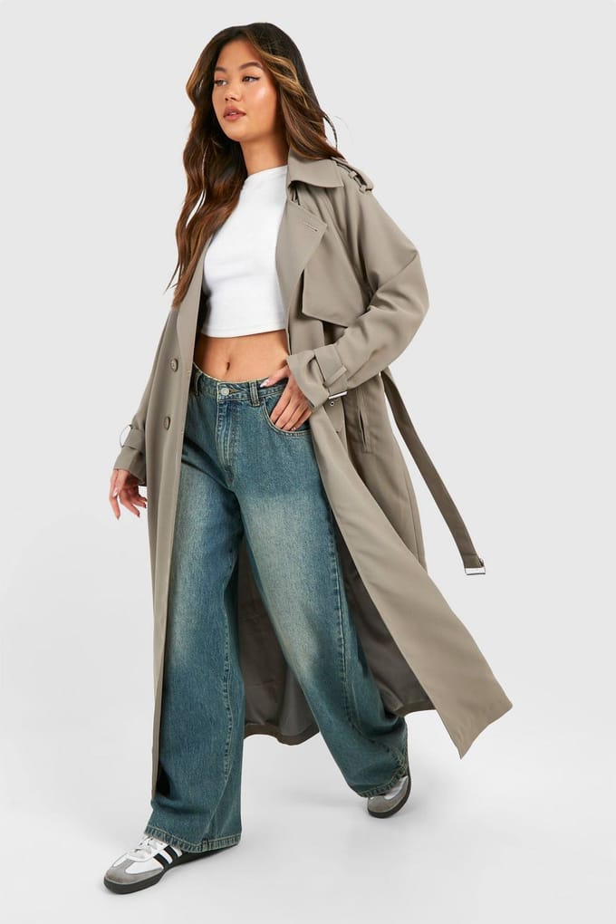 boohoo Dames Oversized Dubbelrijige Trenchcoat | Grijs | Maat: 44