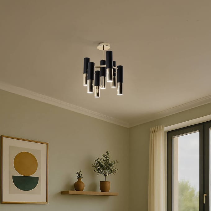 Domiluce Plafondlamp Orino, zwart/goud, metaal, 7-lamps, GU10