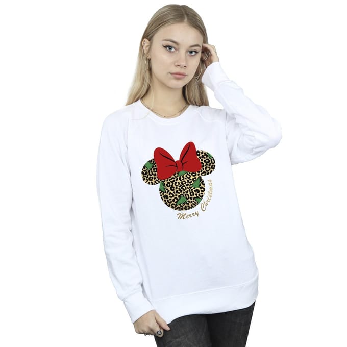 Disney Dames/Dames Minnie Mouse Luipaard Kerst Sweatshirt (Wit)