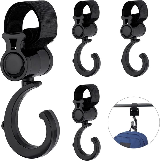 4 Pcs Buggy Clips - 360 Degree Rotating Pram Hooks - Pram Hooks voor Rollators - Krukken - Rolstoelen - Winkelwagentjes - Fiets Handgrepen