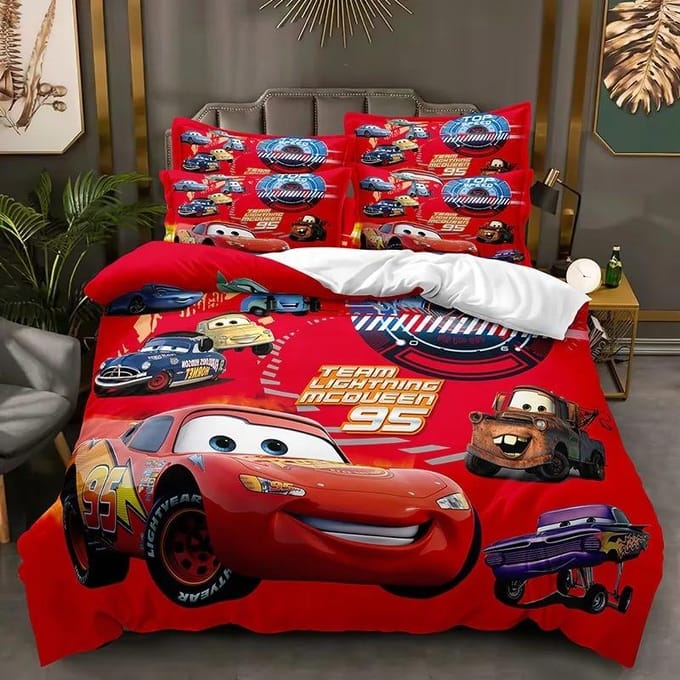 Cartoon Auto's Beddengoed Set Lightning McQueen Dekbedovertrek Jongens Beddengoed Beddengoed Cadeau voor Kinderen US King(264*228cm)3pcs