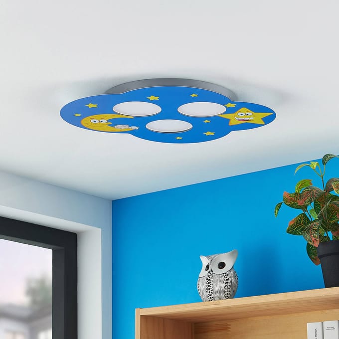 Lindby - plafondlamp- met dimmer - 3lichts - ijzer - H: 3 cm - GX53 - blauw - Inclusief lichtbronnen