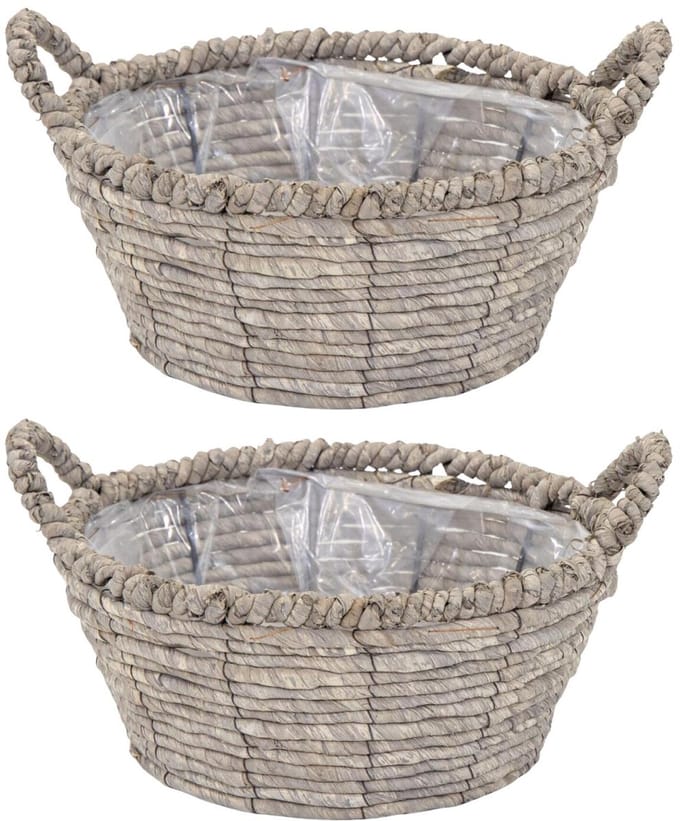 Mega Collections Opbergmand Sneek - 2x - grijs - riet - D29 x H13 cm