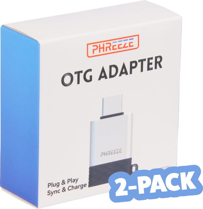 2x Phreeze Converter USB-A naar USB-C Adapter - Universeel - Aluminium - Sleutelhanger - Data Overzetten