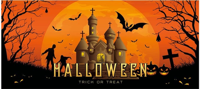 Halloween banner haunted house 400 x 180 cm