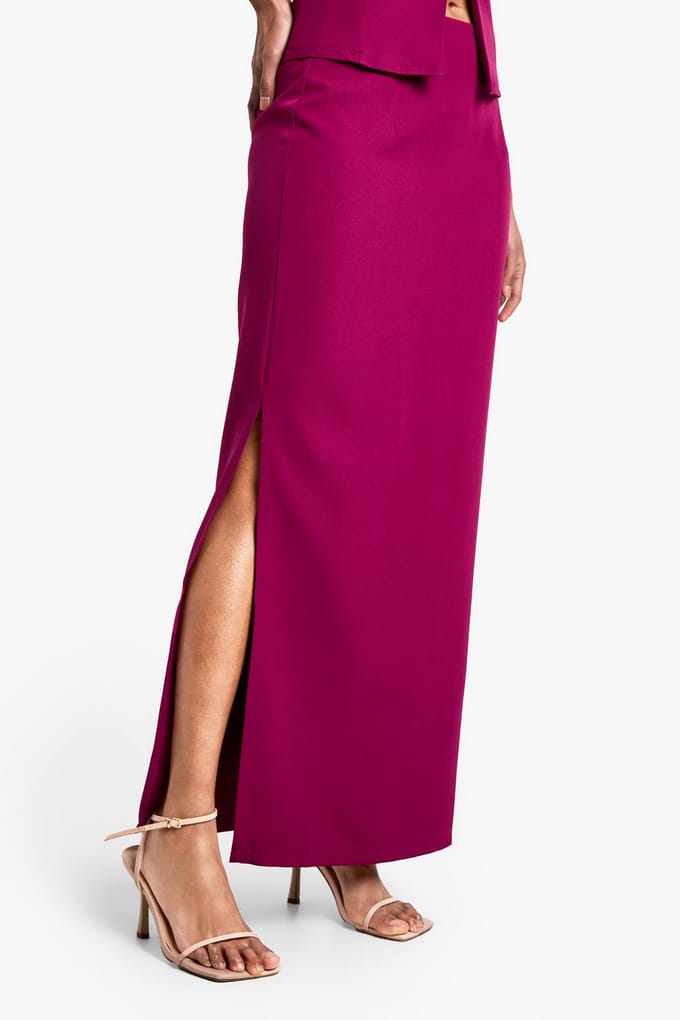 boohoo Dames Woven Tailored Midaxi Rok | Pruim | Maat: 36
