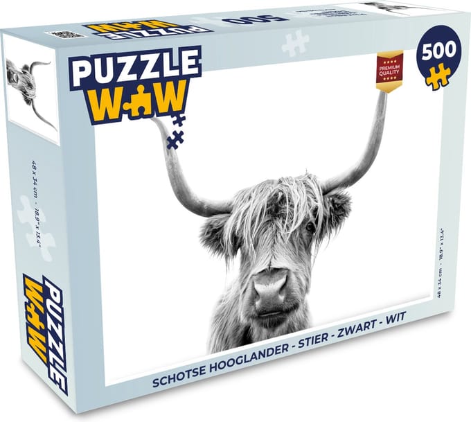 Puzzel Schotse hooglander - Stier - Zwart - Wit - Legpuzzel - Puzzel 500 stukjes