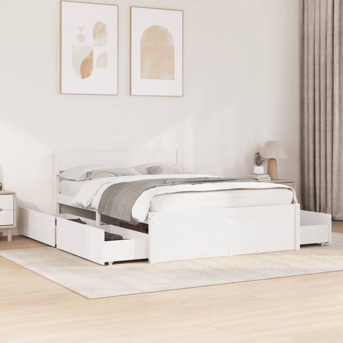 vidaXL - Bedframe - zonder - matras - massief - grenenhout - wit - 135x190 - cm