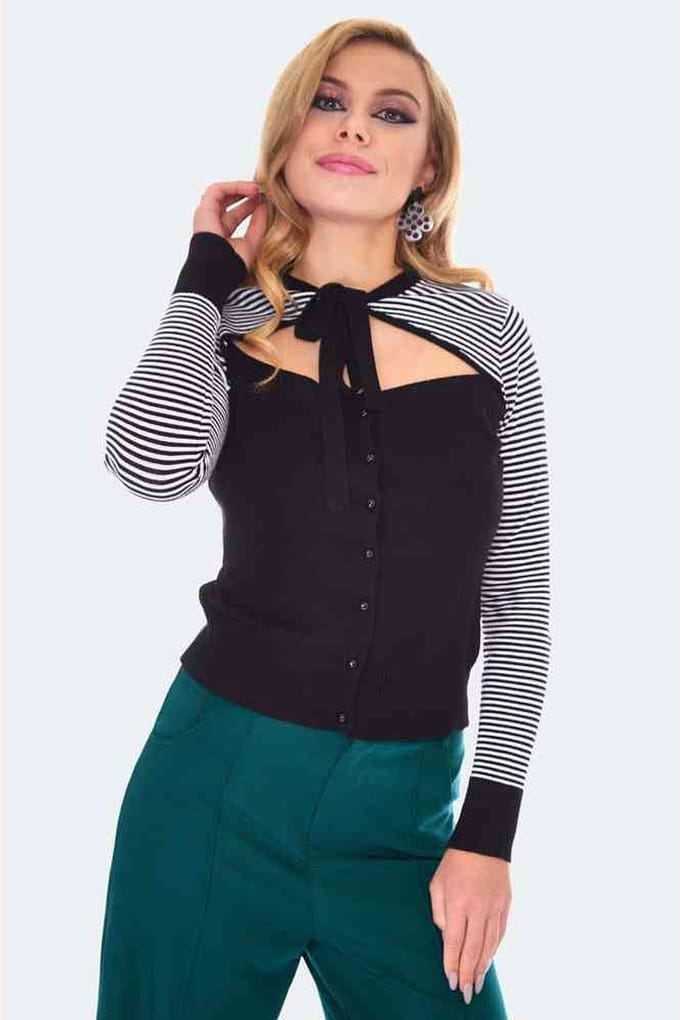 Voodoo Vixen - Cut Out Striped Cardigan - M - Multicolours