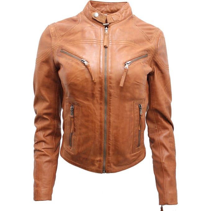 Dames slim-fit leren bikerjack-Maldon
