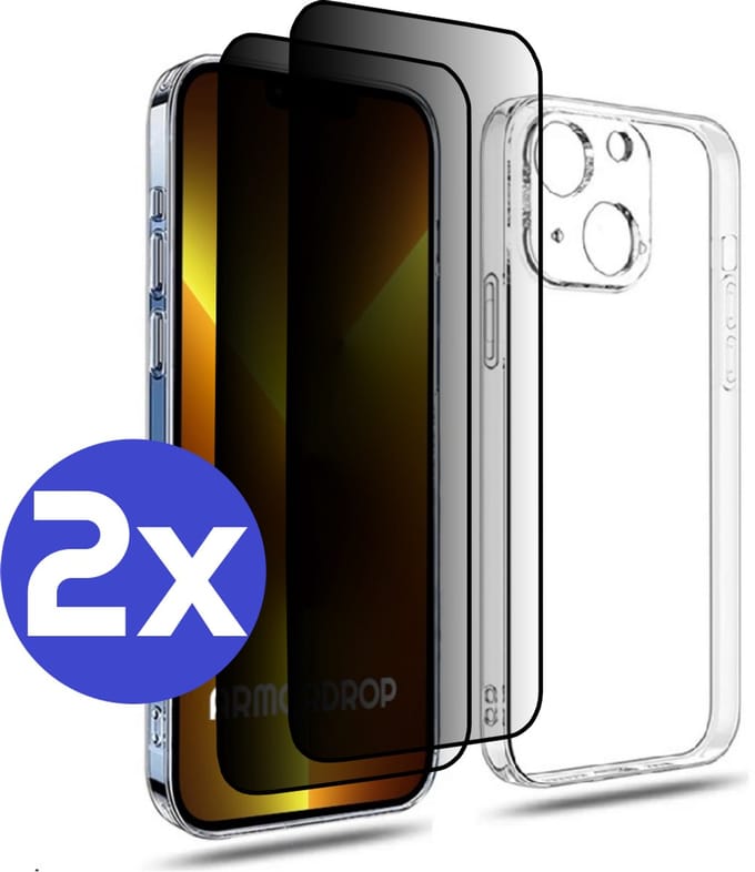 ArmorDrop Transparant Hoesje Inclusief 2x Privacy Screenprotector Geschikt Voor iPhone 13 Mini