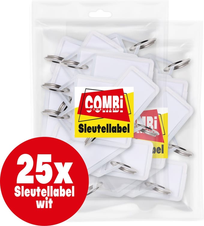 Combi-Label openklapbare Sleutellabels wit met inlay - Sleutelhanger - Naamlabel – openklapbaar 25 stuks