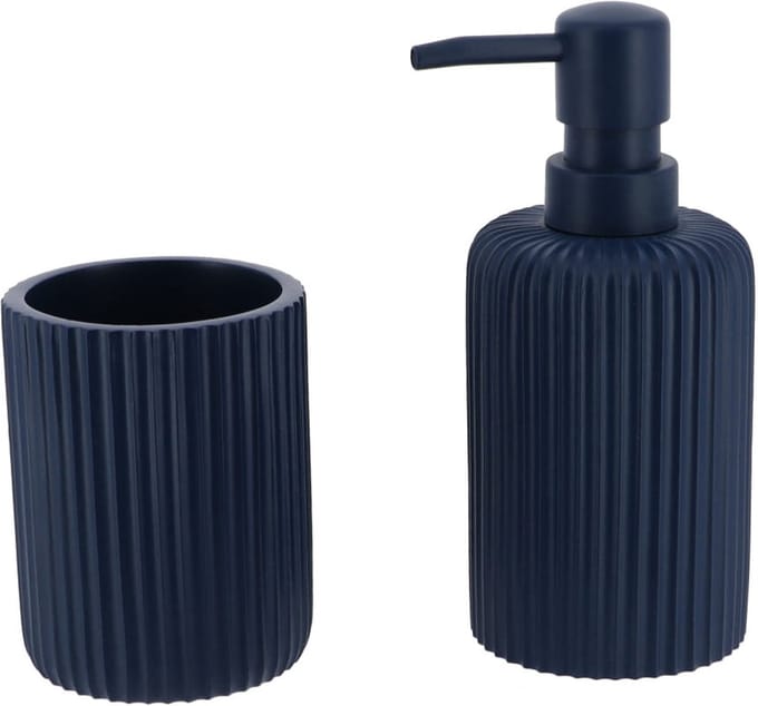 Tendance Badkamer accessoires set 2-delig - Polyresin - blauw - geribbeld - luxe set