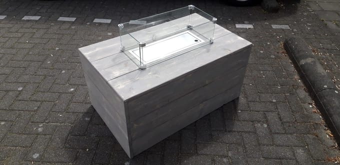 Vuurtafel Boxxx Terrasverwarmer Grijs Geschuurd steigerhout 60x100x50cm