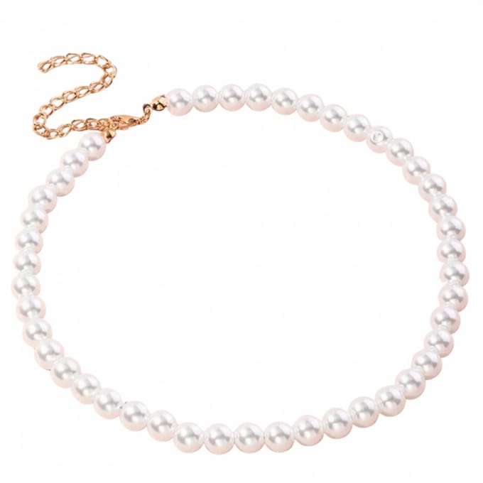 Parel ketting- 8 mm-wit - Goudkleurig-40 cm synthetische