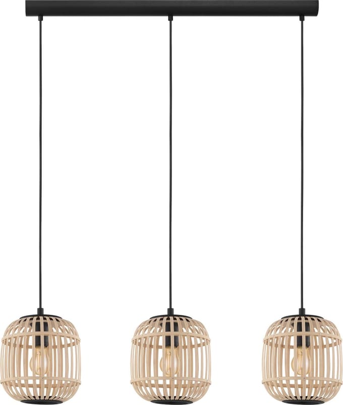 EGLO Bordesley Hanglamp - E27 - 91 cm - Zwart/Hout