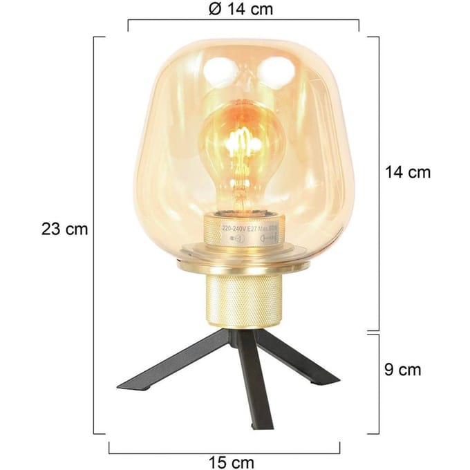 Tafellamp Reflexion 2683ME 23cm hoog van messing en glas met E27 fitting - Steinhauer - Design lamp voor binnengebruik
