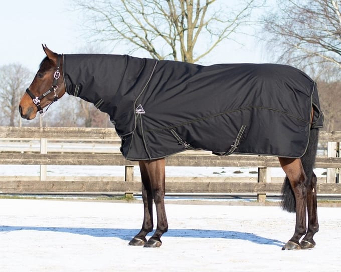 QHP Turnout Combo Set met onderdeken en hals - maat 155/205 - black/twist