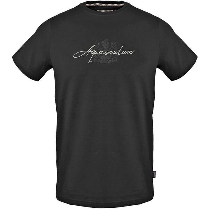 Aquascutum Heren Script Crew Neck Regular T-shirt (Zwart)